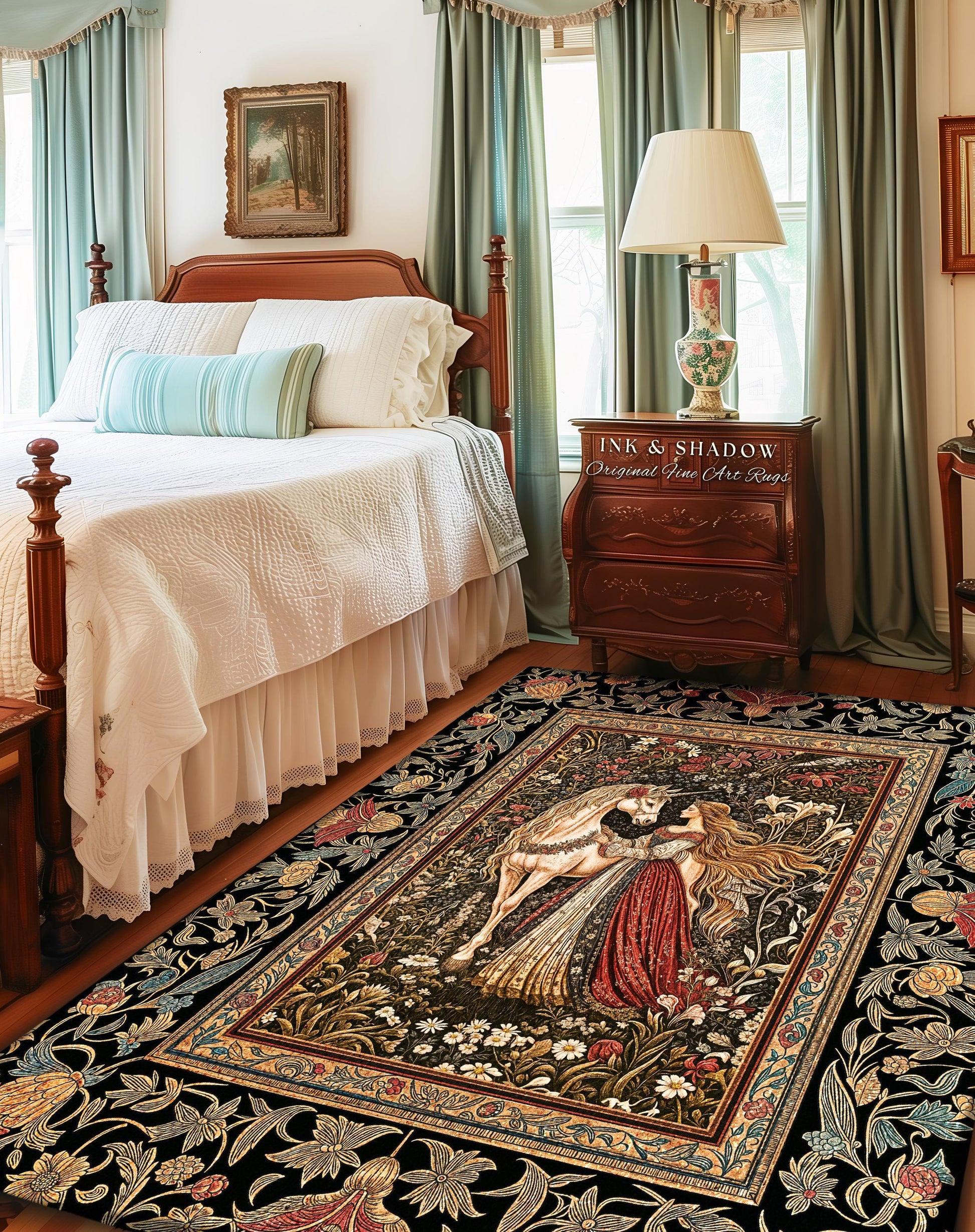 Enchanted Garden Princess Rug | Mystical Cottagecore Royalcore Home Decor Accent Antique Fairytale Bedroom Soft Romantic Folklore Style |