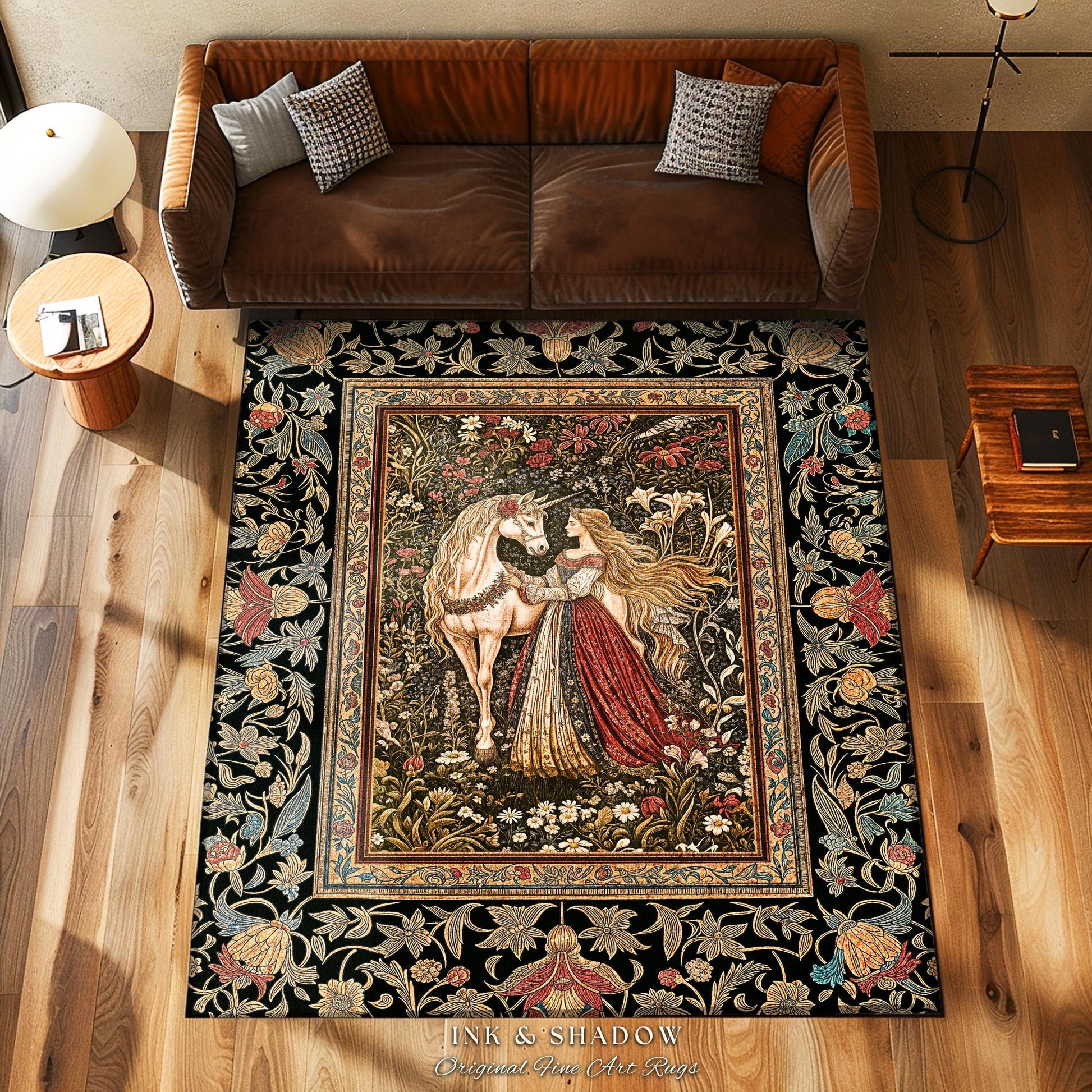 Enchanted Garden Princess Rug | Mystical Cottagecore Royalcore Home Decor Accent Antique Fairytale Bedroom Soft Romantic Folklore Style |