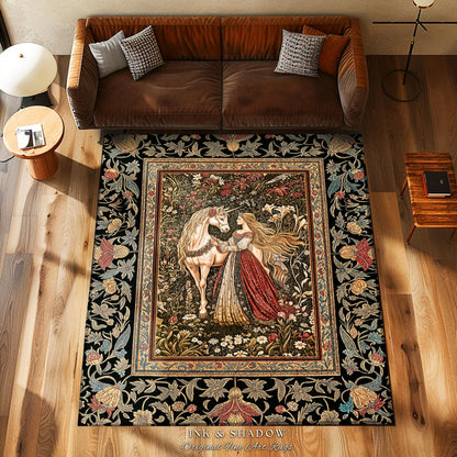 Enchanted Garden Princess Rug | Mystical Cottagecore Royalcore Home Decor Accent Antique Fairytale Bedroom Soft Romantic Folklore Style |