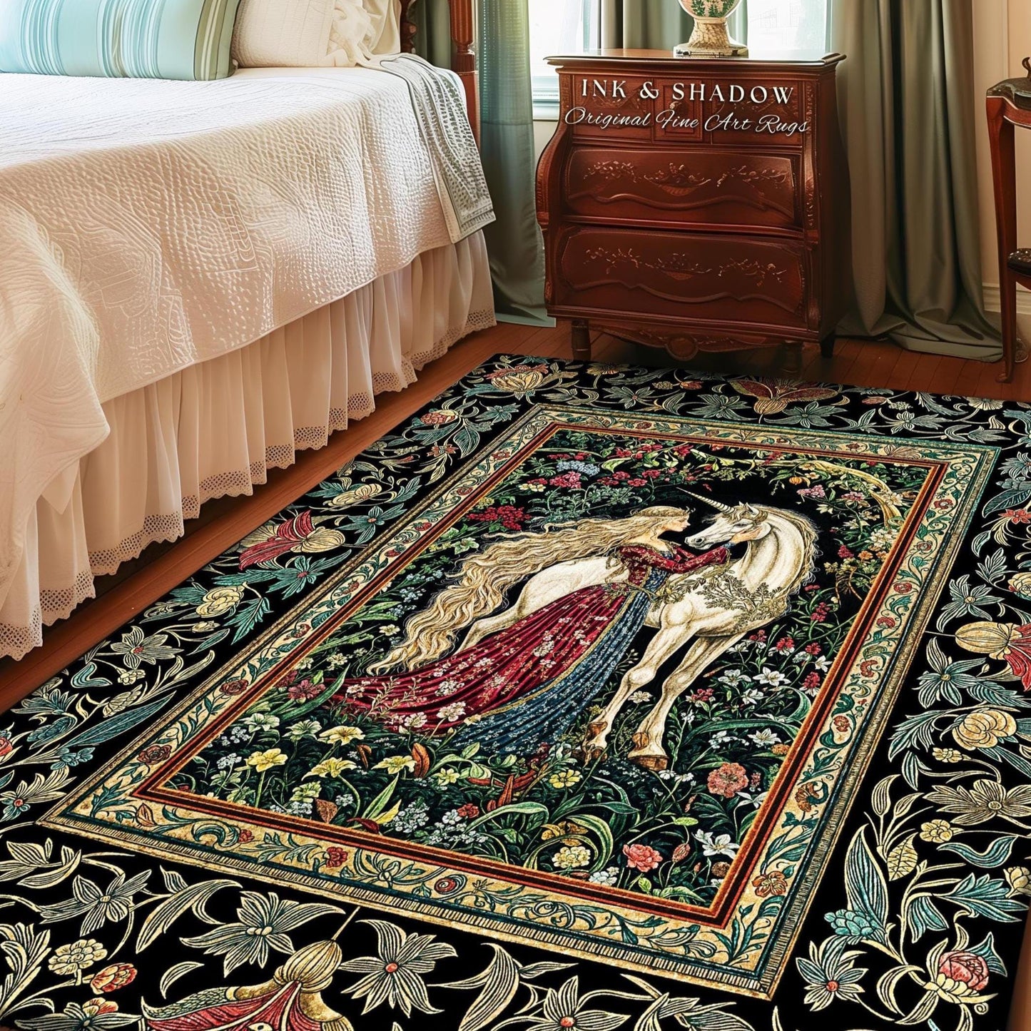 Baroque Fantasy Rustic Area Rug | Rococo Coquette Bedroom Decor Dark Royalcore Home Accent Rug Medieval Storybook Gothic Aesthetic Style |