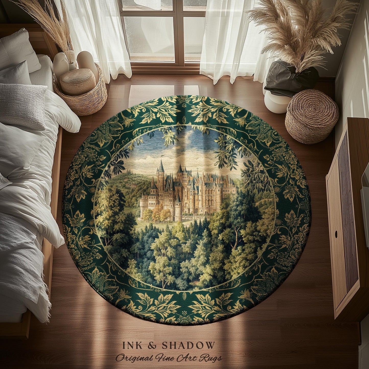 Ethereal Fairytale Fantasy Castle Rug | Dark Academia Woodland Fairy Folklore Princess Aesthetic Magical Landscape Forestcore Romantic |