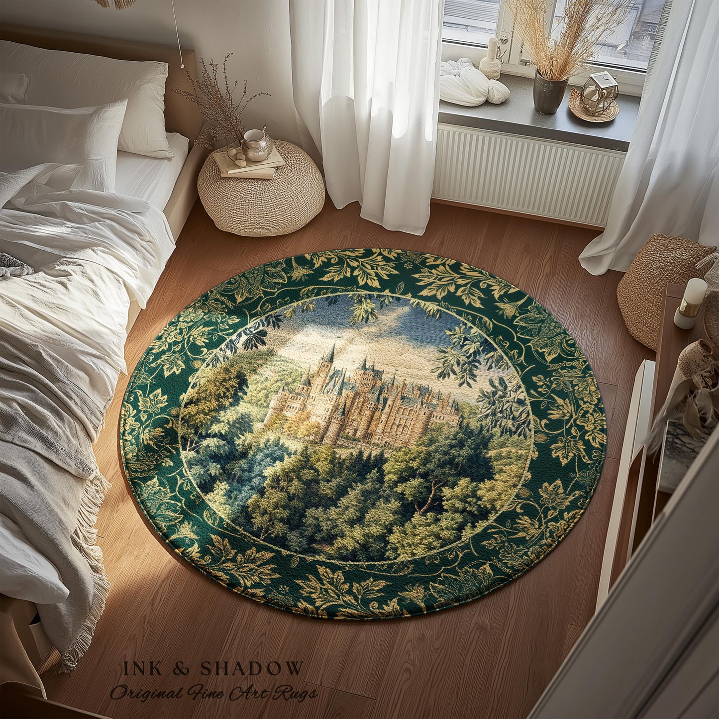 Ethereal Fairytale Fantasy Castle Rug | Dark Academia Woodland Fairy Folklore Princess Aesthetic Magical Landscape Forestcore Romantic |