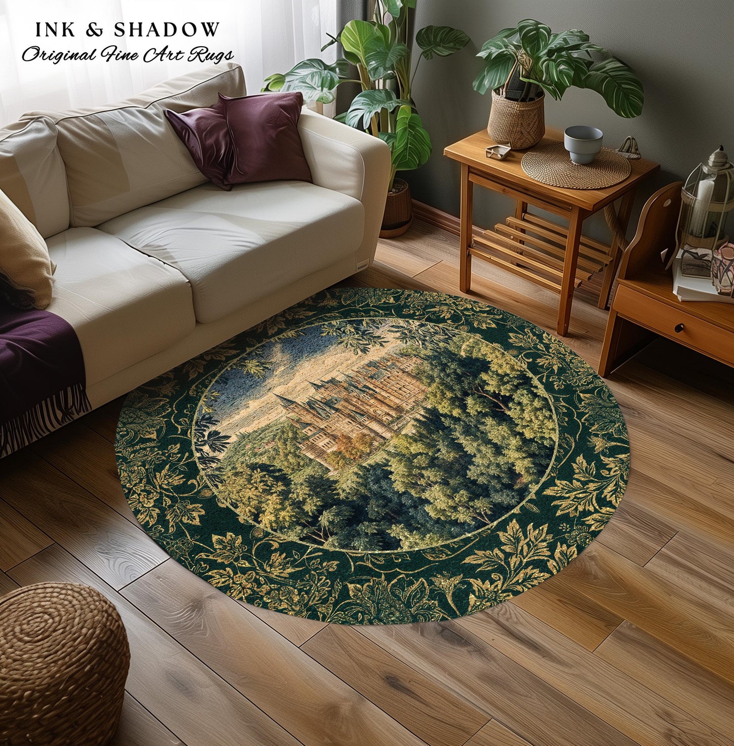 Ethereal Fairytale Fantasy Castle Rug | Dark Academia Woodland Fairy Folklore Princess Aesthetic Magical Landscape Forestcore Romantic |