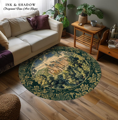 Ethereal Fairytale Fantasy Castle Rug | Dark Academia Woodland Fairy Folklore Princess Aesthetic Magical Landscape Forestcore Romantic |