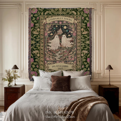 Whimsical Ghost Soulmates Custom Couple Tapestry Woven Wall Art Wedding Gift | Romantic Castlecore Eternally Yours Personalized Anniversary