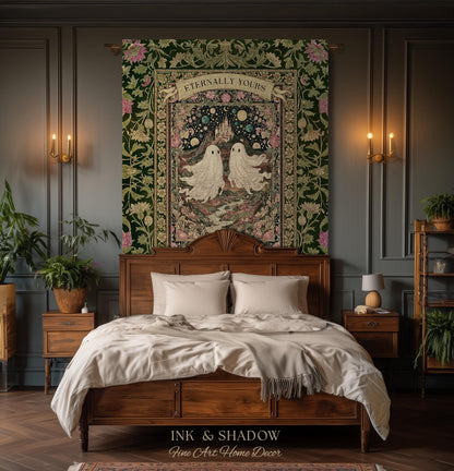 Whimsical Ghost Soulmates Custom Couple Tapestry Woven Wall Art Wedding Gift | Romantic Castlecore Eternally Yours Personalized Anniversary