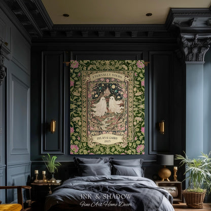 Whimsical Ghost Soulmates Custom Couple Tapestry Woven Wall Art Wedding Gift | Romantic Castlecore Eternally Yours Personalized Anniversary