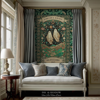 Celestial Ghost Lovers Woven Throw Personalized Couple Tapestry Forever & Always Starlit Courtship Teal Dreamscape Anniversary Heirloom Gift