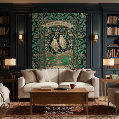Celestial Ghost Lovers Woven Throw Personalized Couple Tapestry Forever & Always Starlit Courtship Teal Dreamscape Anniversary Heirloom Gift