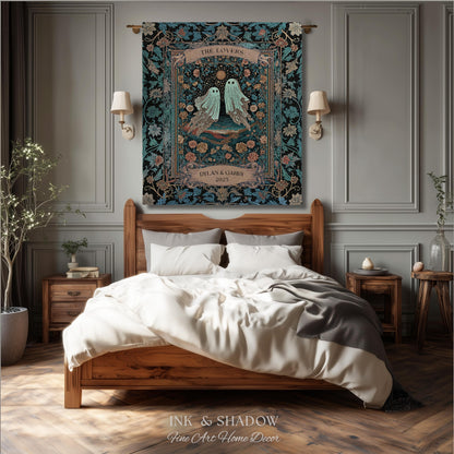 The Ghost Lovers Couple Tapestry | Woven Throw Blanket Gothic Dating Anniversary Gift Personalized Spooky Tapestry Decor Romantic Wall Art