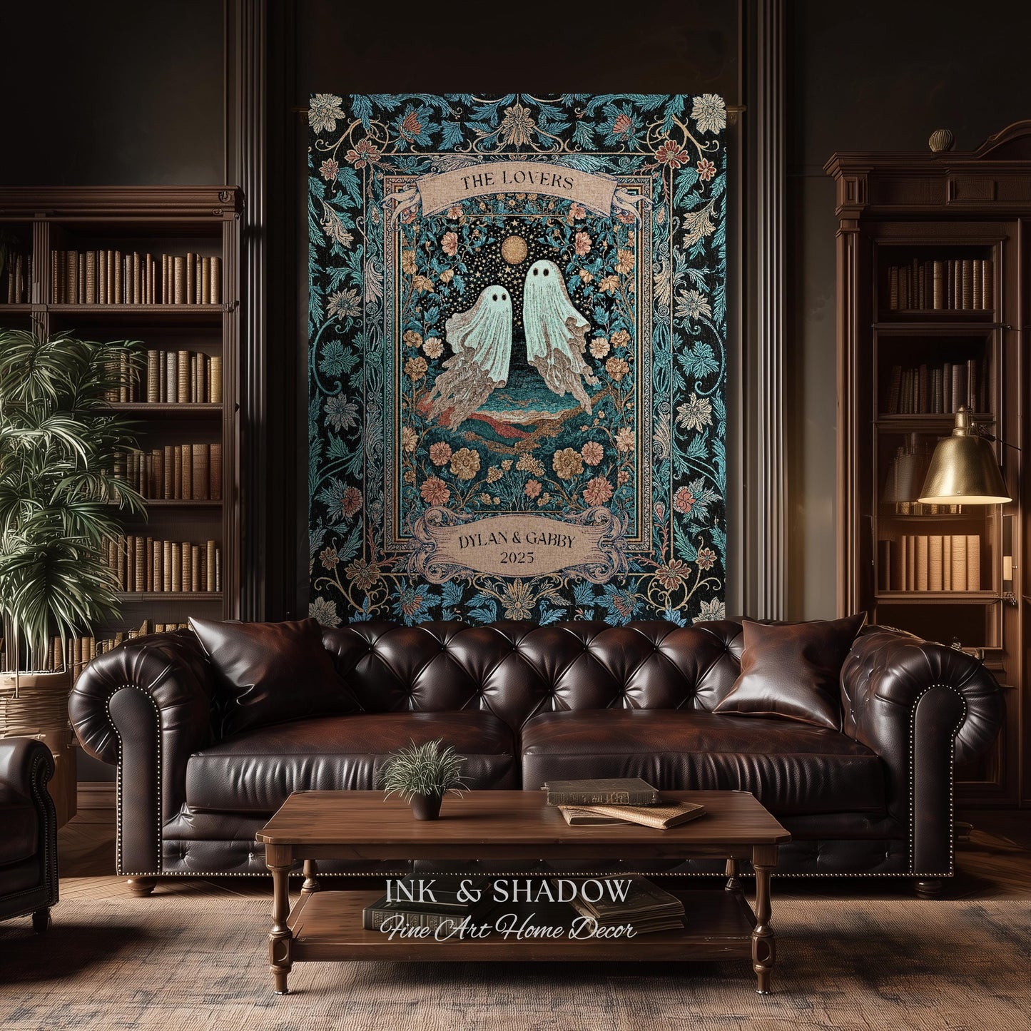 The Ghost Lovers Couple Tapestry | Woven Throw Blanket Gothic Dating Anniversary Gift Personalized Spooky Tapestry Decor Romantic Wall Art