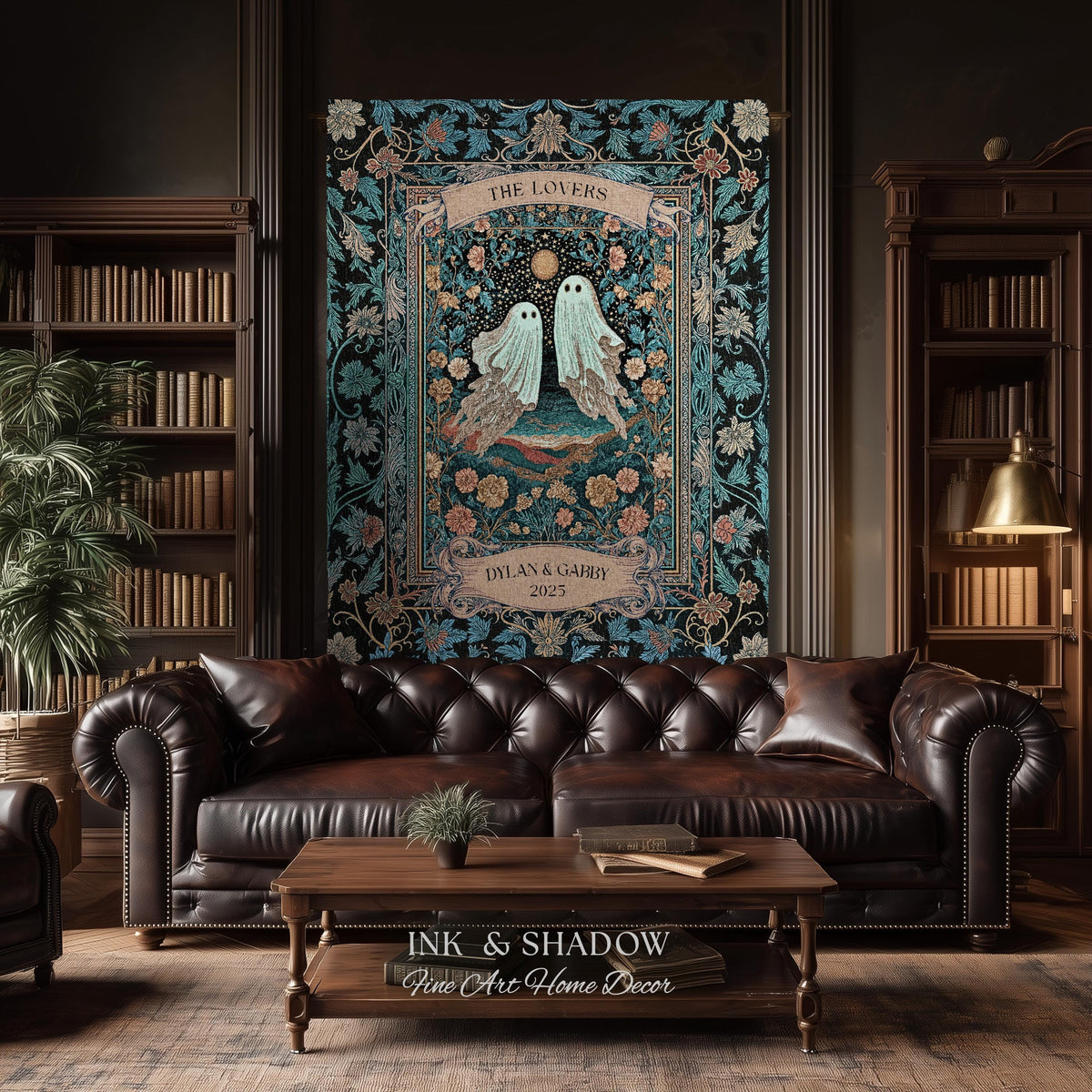 The Ghost Lovers Couple Tapestry | Woven Throw Blanket Gothic Dating Anniversary Gift Personalized Spooky Tapestry Decor Romantic Wall Art