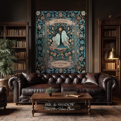 The Ghost Lovers Couple Tapestry | Woven Throw Blanket Gothic Dating Anniversary Gift Personalized Spooky Tapestry Decor Romantic Wall Art