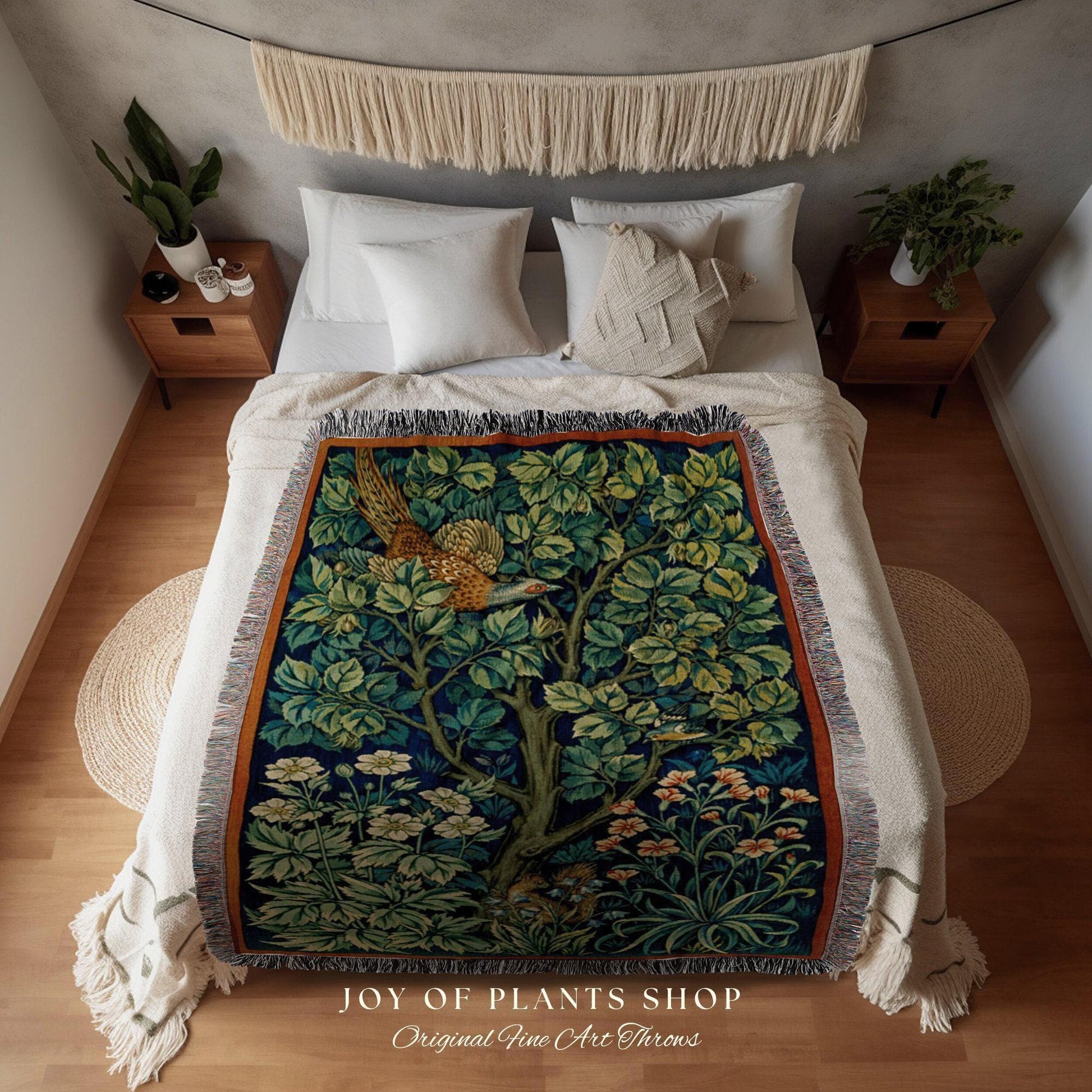 Vintage Art Deco Tapestry Woven Wall Hanging | Botanical Art Vintage Aesthetic | Dark Academia Medieval Aesthetic Botanical Decor Blanket |