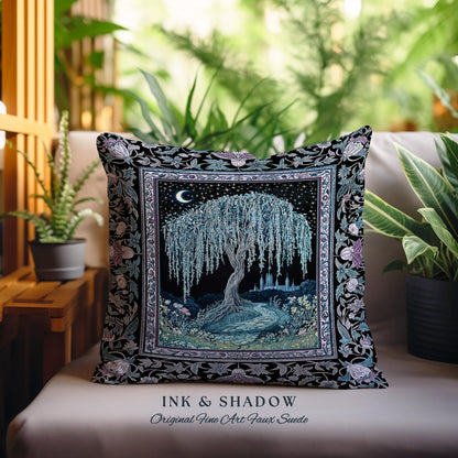 Dreamy Willow Tree Moody Tapestry Pillow Decorative Throw Cushion