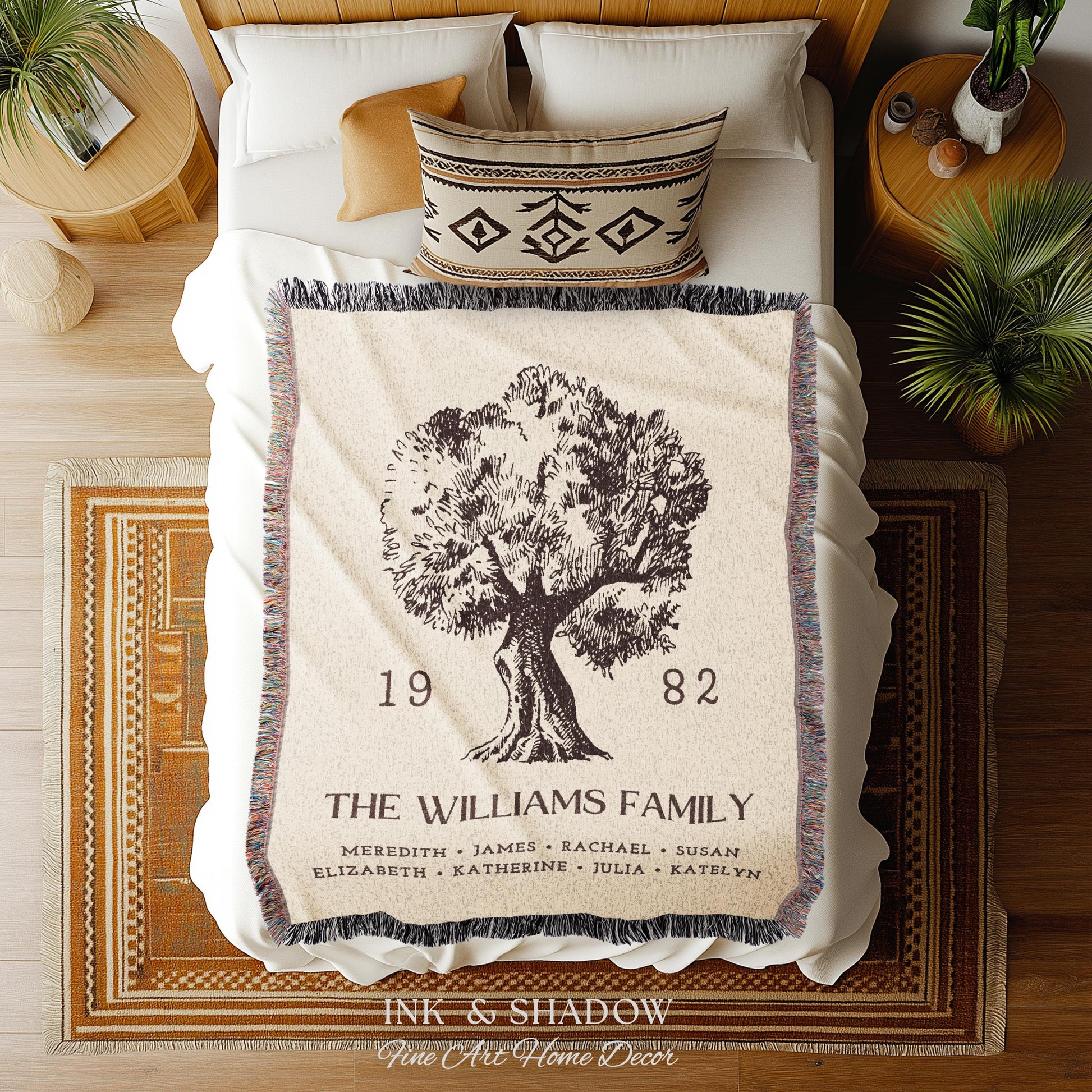 Anniversary Gift Personalized Family Tree Wall Art Blanket Custom Family Gift Meaningful | Wedding Gift Sentimental Gift for Mother in Law |
