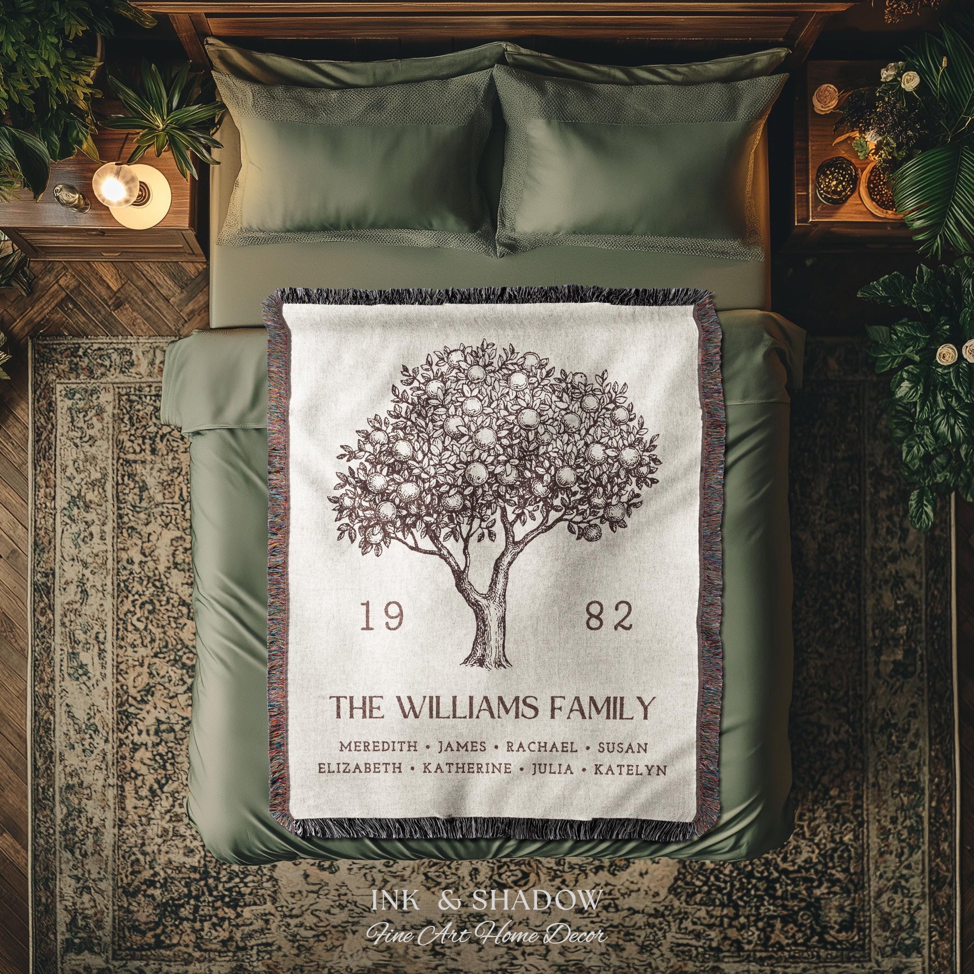 Personalized Family Tree Blanket Woven Tapestry | Family Tree Wall Art Blanket Custom Family Gift | Sentimental Gift for Mom Personalized |