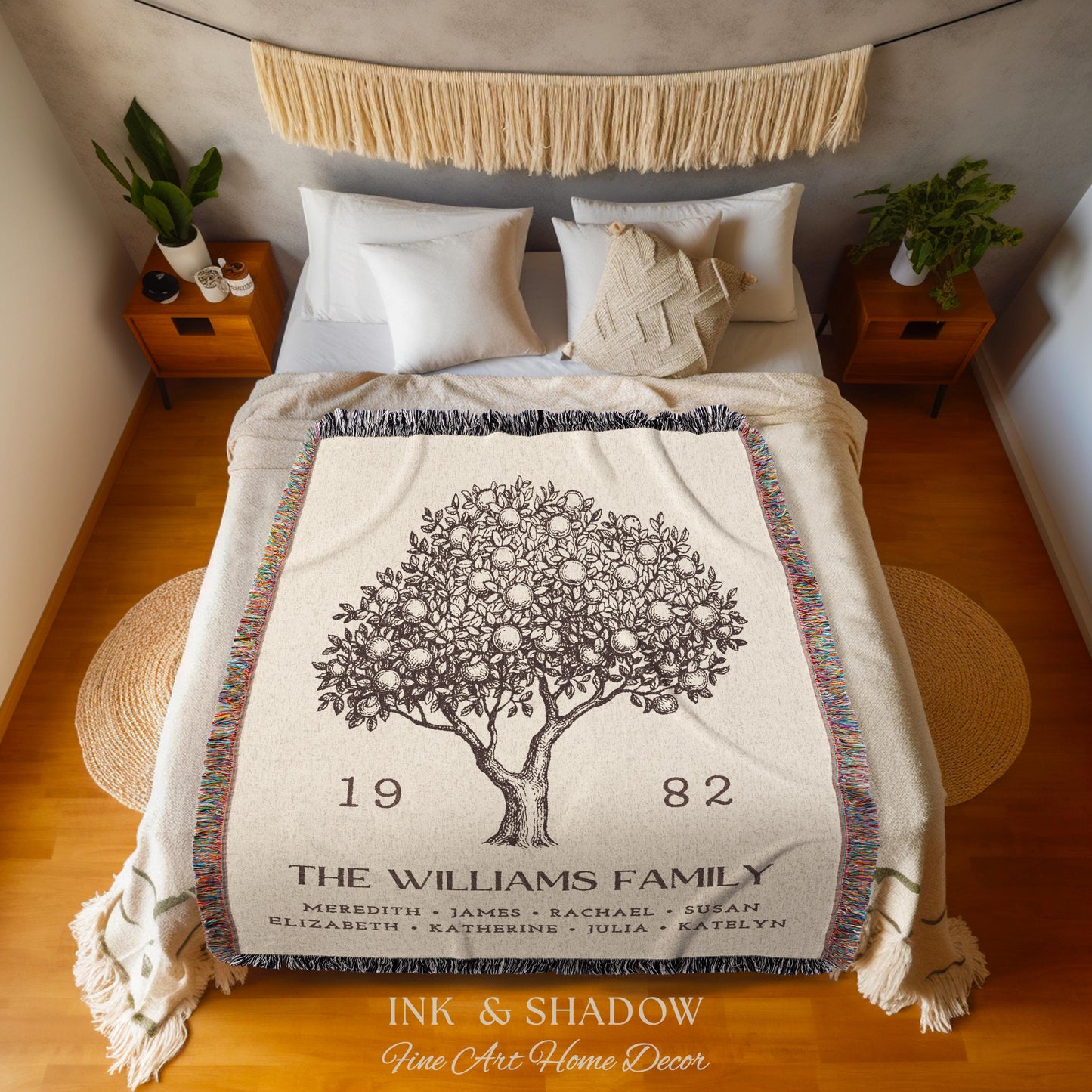 Personalized Family Tree Blanket Woven Tapestry | Family Tree Wall Art Blanket Custom Family Gift | Sentimental Gift for Mom Personalized |