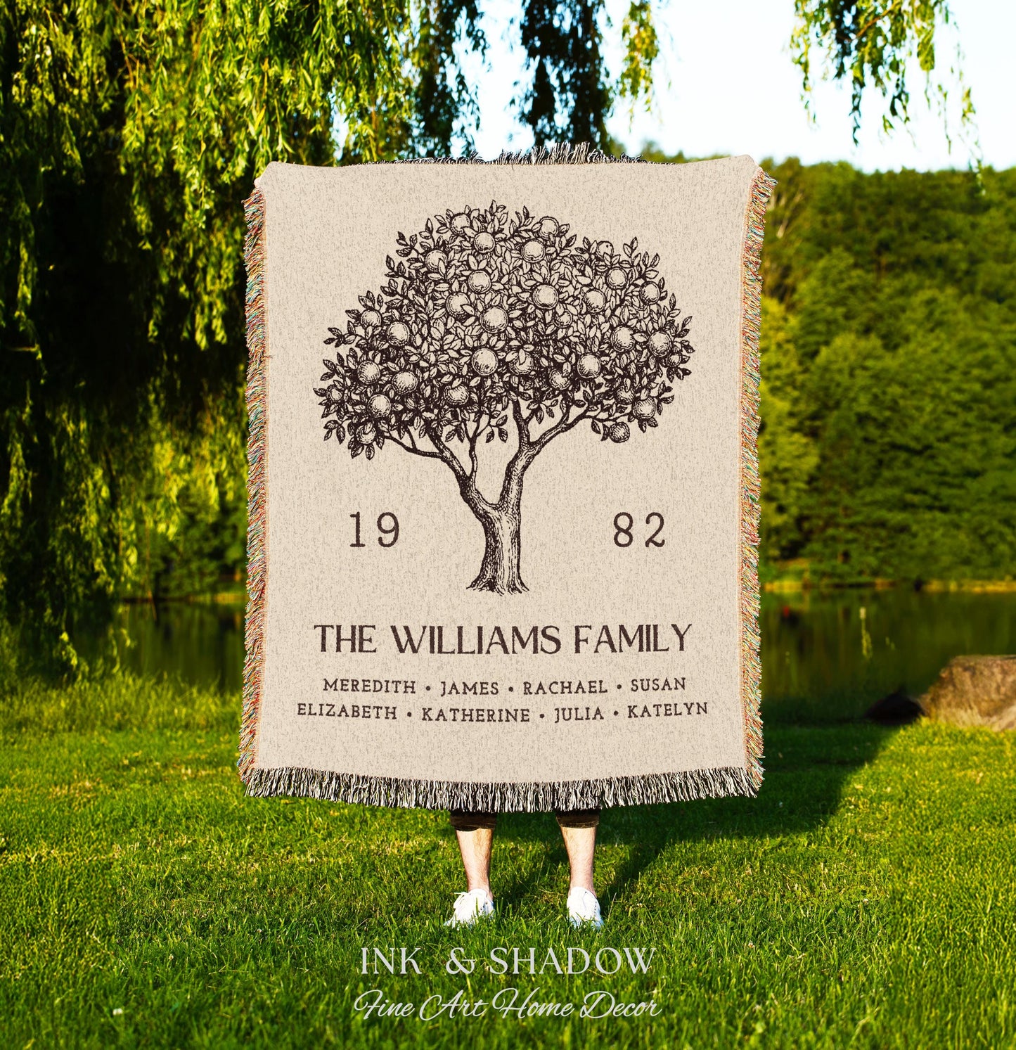 Personalized Family Tree Blanket Woven Tapestry | Family Tree Wall Art Blanket Custom Family Gift | Sentimental Gift for Mom Personalized |