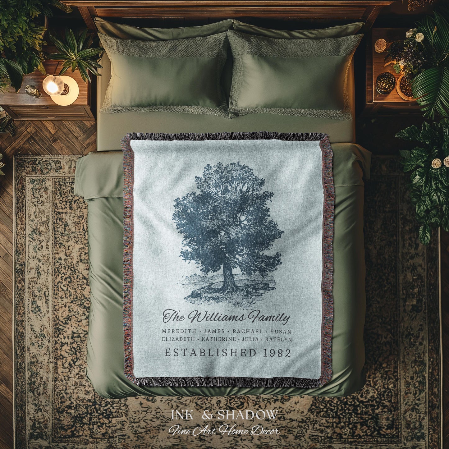 Custom Family Tree Blanket Woven Tapestry | Family Tree Wall Art Blanket Custom Family Gift | Sentimental Gift for Grandmother Personalized
