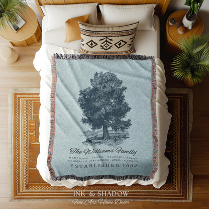 Custom Family Tree Blanket Woven Tapestry | Family Tree Wall Art Blanket Custom Family Gift | Sentimental Gift for Grandmother Personalized