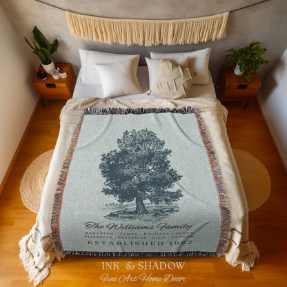 Custom Family Tree Blanket Woven Tapestry | Family Tree Wall Art Blanket Custom Family Gift | Sentimental Gift for Grandmother Personalized
