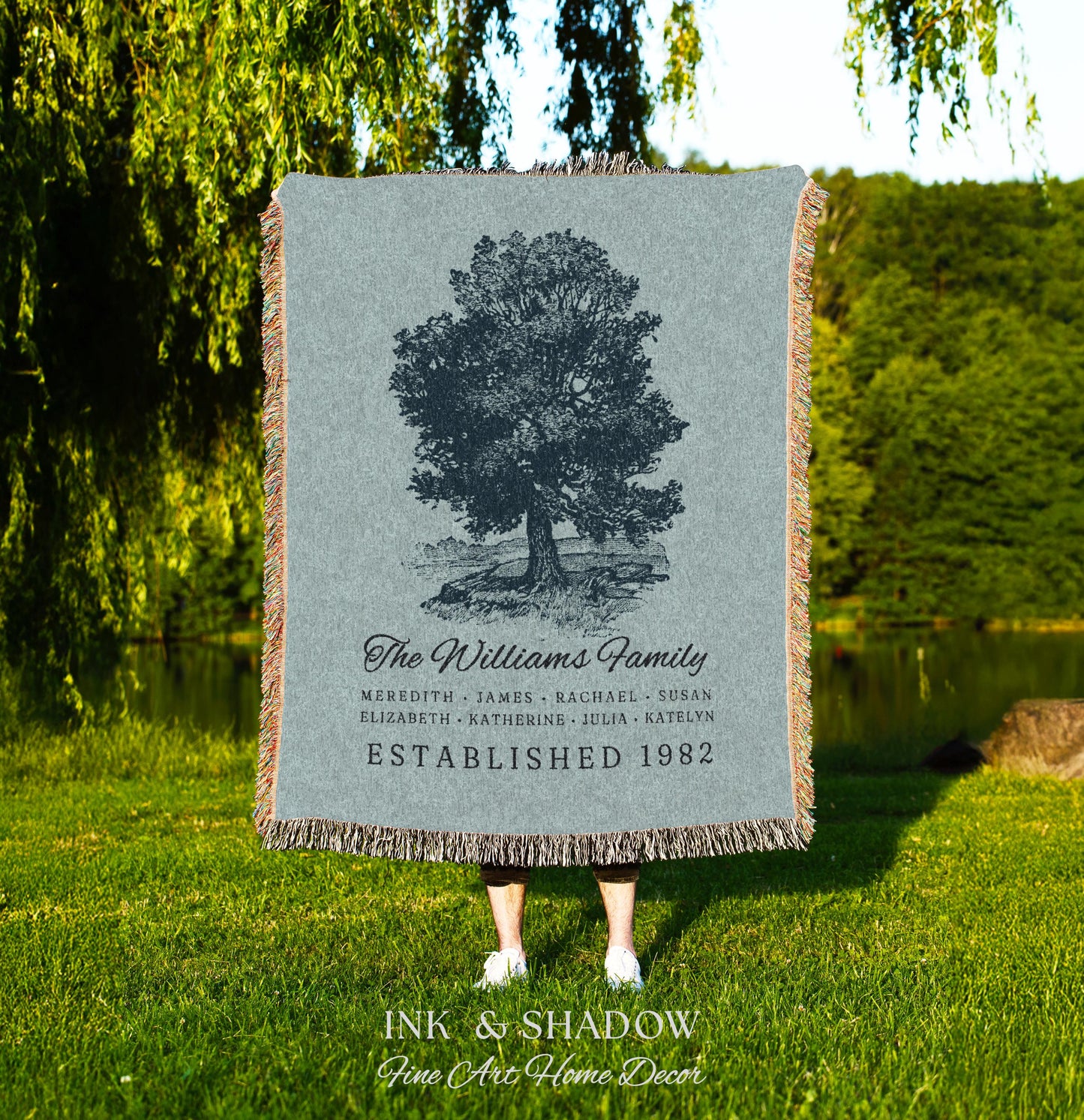 Custom Family Tree Blanket Woven Tapestry | Family Tree Wall Art Blanket Custom Family Gift | Sentimental Gift for Grandmother Personalized