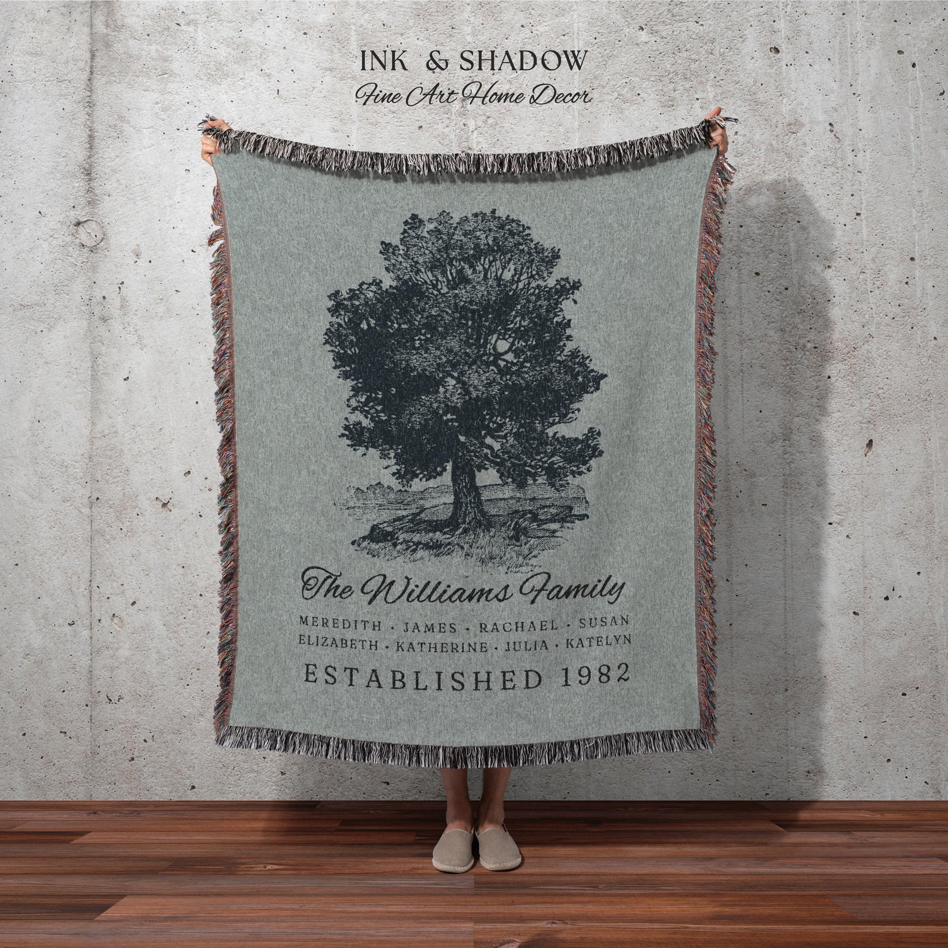 Custom Family Tree Blanket Woven Tapestry | Family Tree Wall Art Blanket Custom Family Gift | Sentimental Gift for Grandmother Personalized