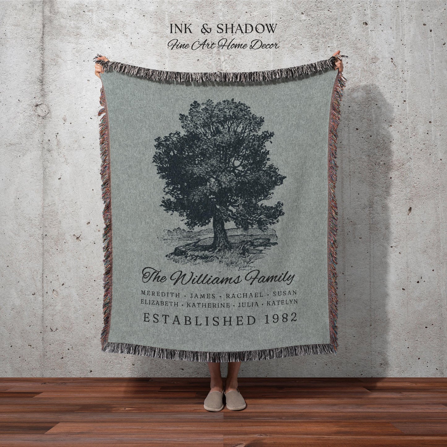 Custom Family Tree Blanket Woven Tapestry | Family Tree Wall Art Blanket Custom Family Gift | Sentimental Gift for Grandmother Personalized