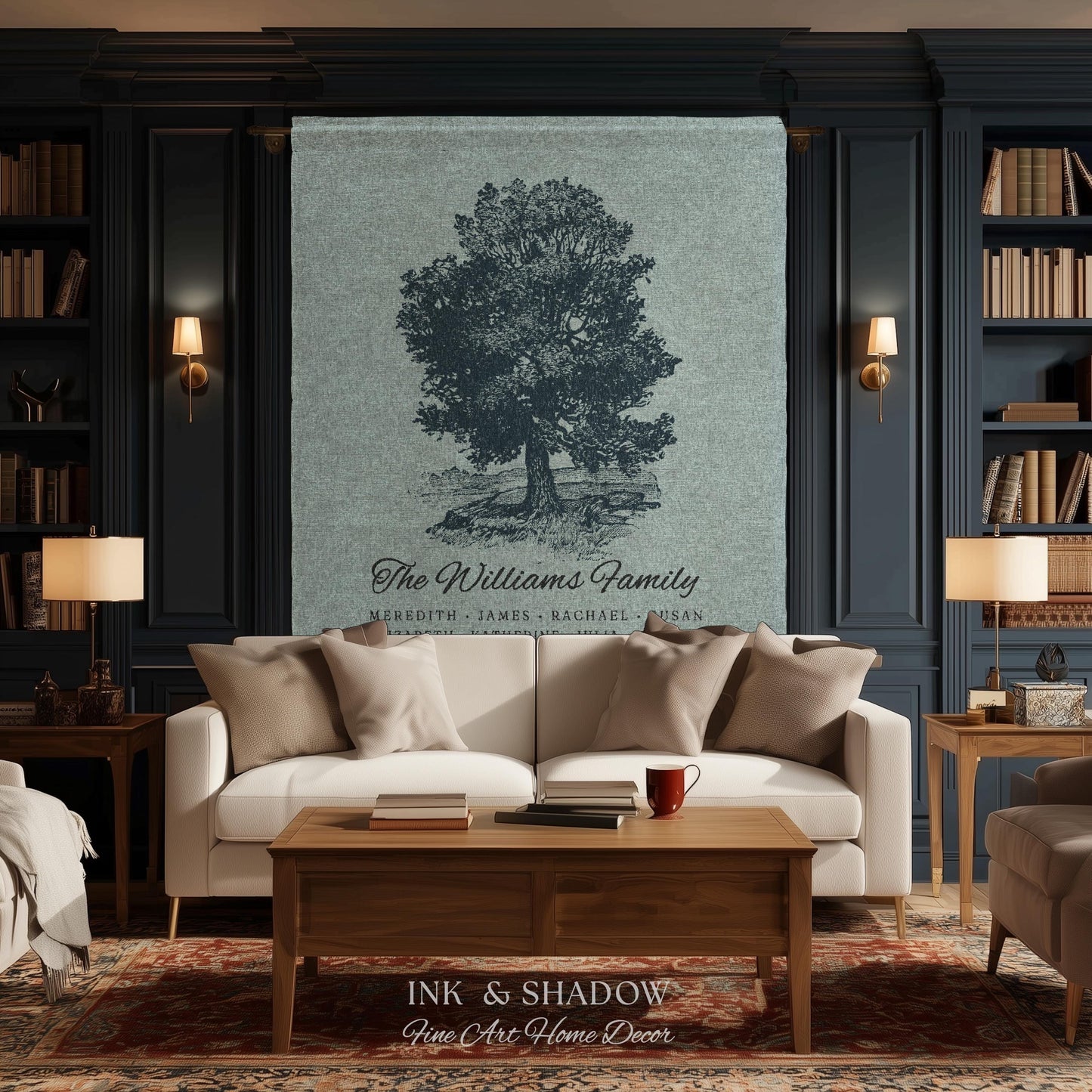 Custom Family Tree Blanket Woven Tapestry | Family Tree Wall Art Blanket Custom Family Gift | Sentimental Gift for Grandmother Personalized