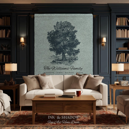 Custom Family Tree Blanket Woven Tapestry | Family Tree Wall Art Blanket Custom Family Gift | Sentimental Gift for Grandmother Personalized