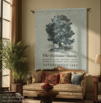 Custom Family Tree Blanket Woven Tapestry | Family Tree Wall Art Blanket Custom Family Gift | Sentimental Gift for Grandmother Personalized