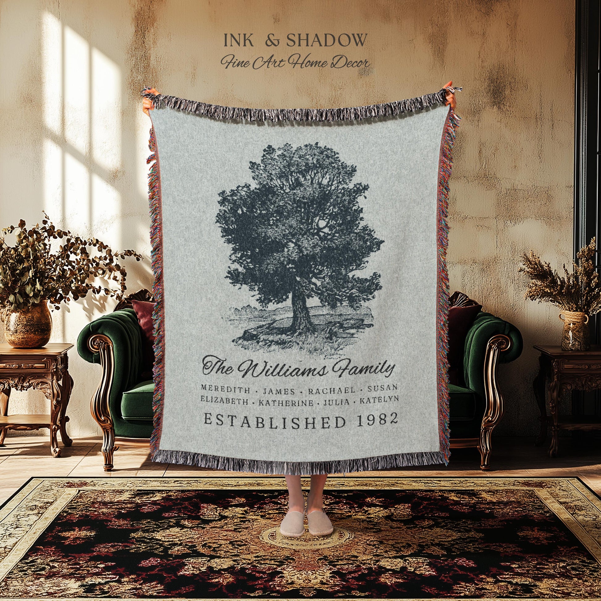 Custom Family Tree Blanket Woven Tapestry | Family Tree Wall Art Blanket Custom Family Gift | Sentimental Gift for Grandmother Personalized