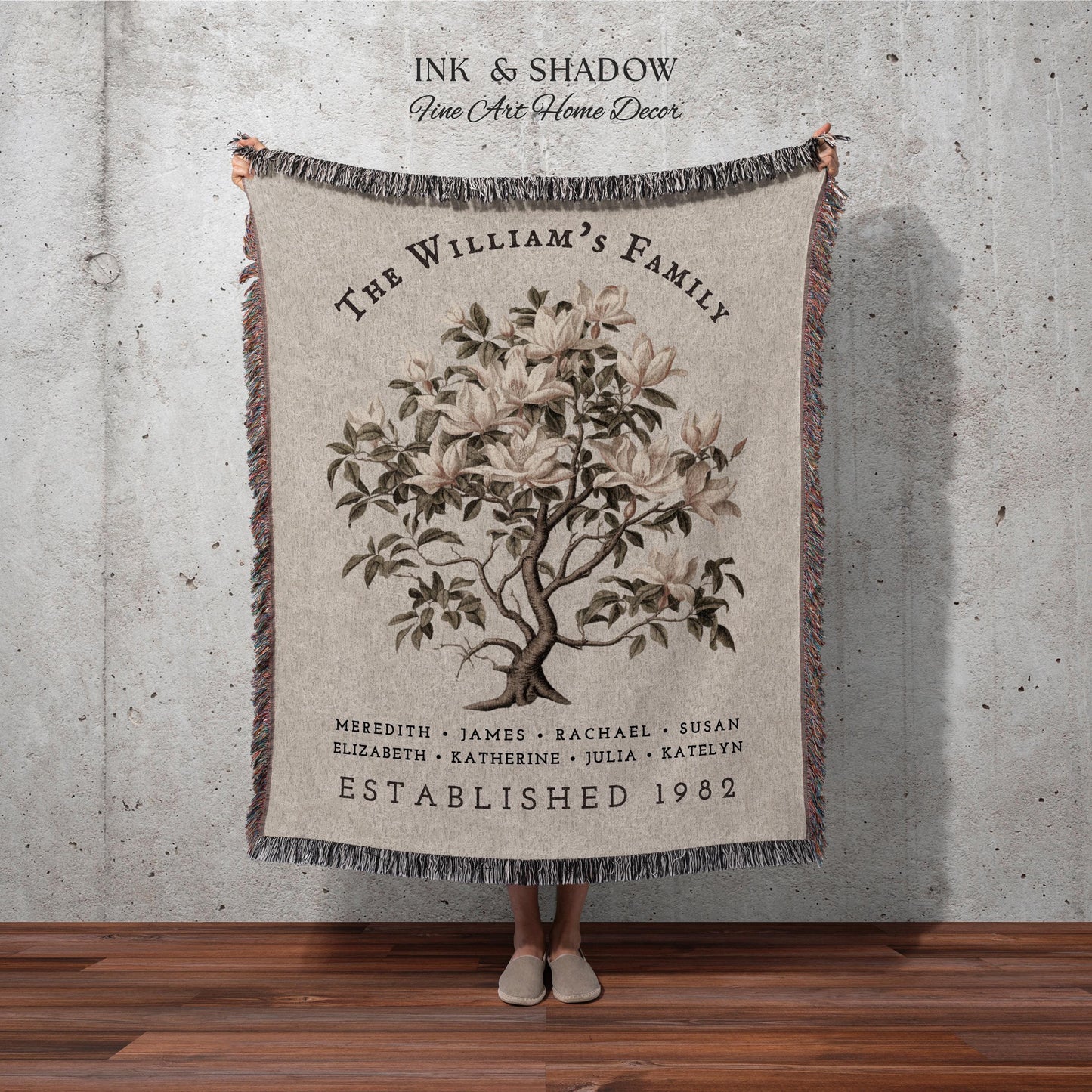 Vintage Family Tree Blanket | Family Name Blanket Custom Family Tree Gift Unique Gift for Mom Personalized Family Name Gift Personalized |