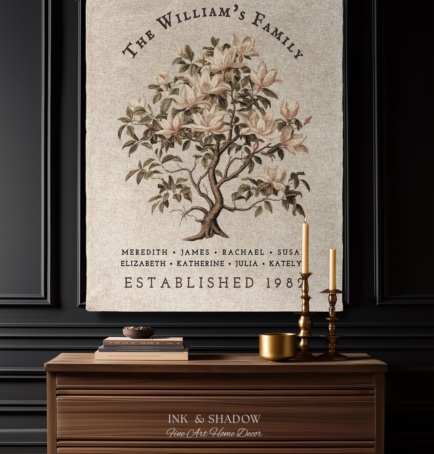 Vintage Family Tree Blanket | Family Name Blanket Custom Family Tree Gift Unique Gift for Mom Personalized Family Name Gift Personalized |