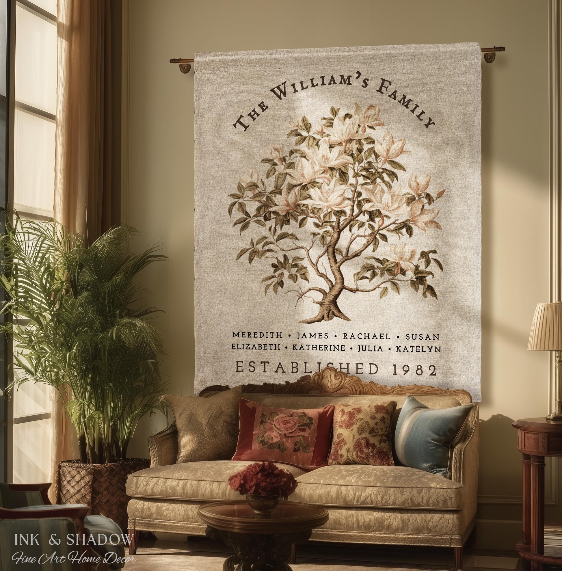 Vintage Family Tree Blanket | Family Name Blanket Custom Family Tree Gift Unique Gift for Mom Personalized Family Name Gift Personalized |