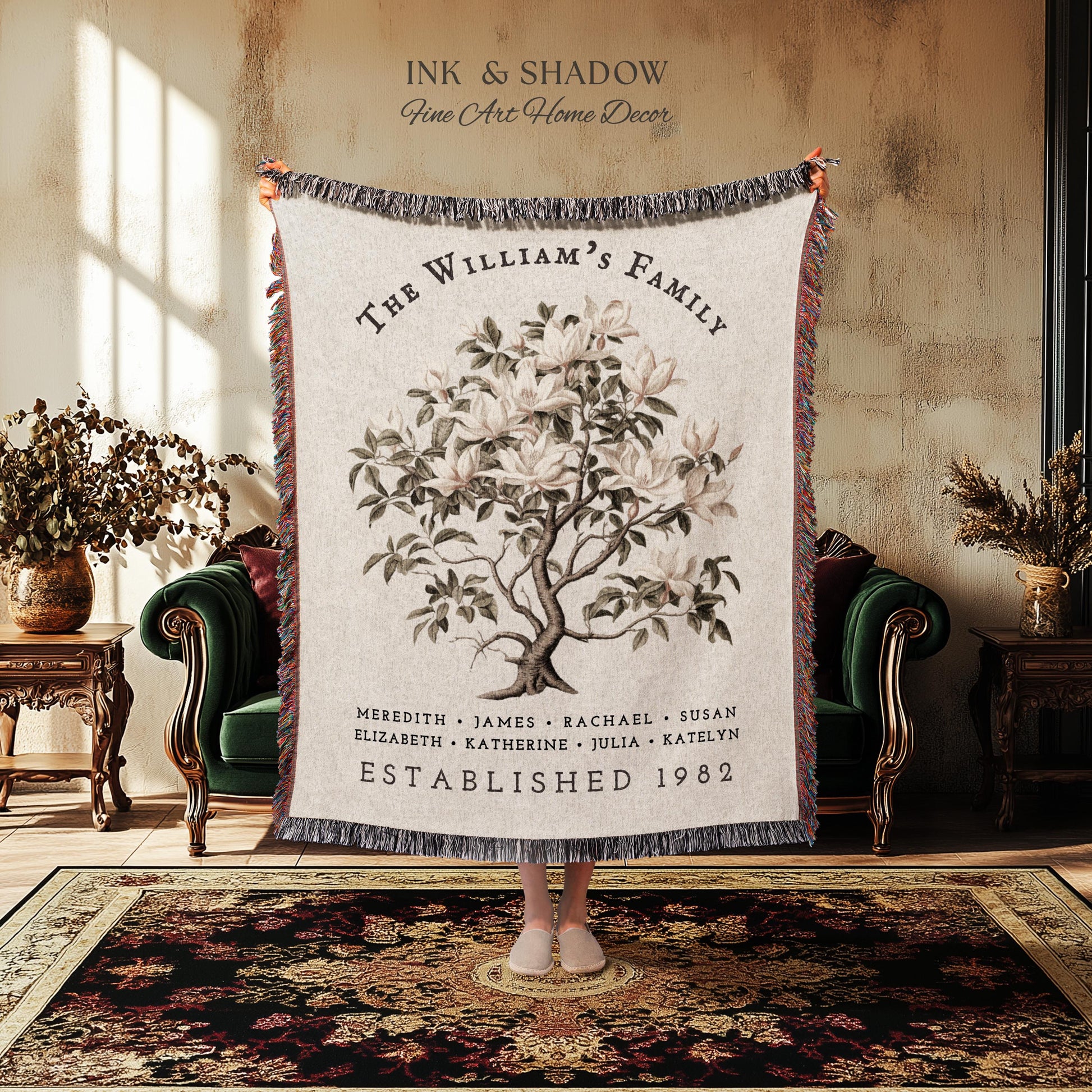 Vintage Family Tree Blanket | Family Name Blanket Custom Family Tree Gift Unique Gift for Mom Personalized Family Name Gift Personalized |
