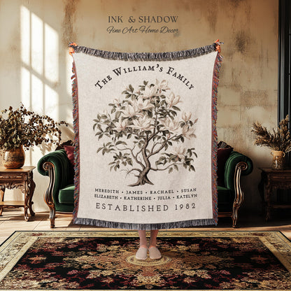 Vintage Family Tree Blanket | Family Name Blanket Custom Family Tree Gift Unique Gift for Mom Personalized Family Name Gift Personalized |