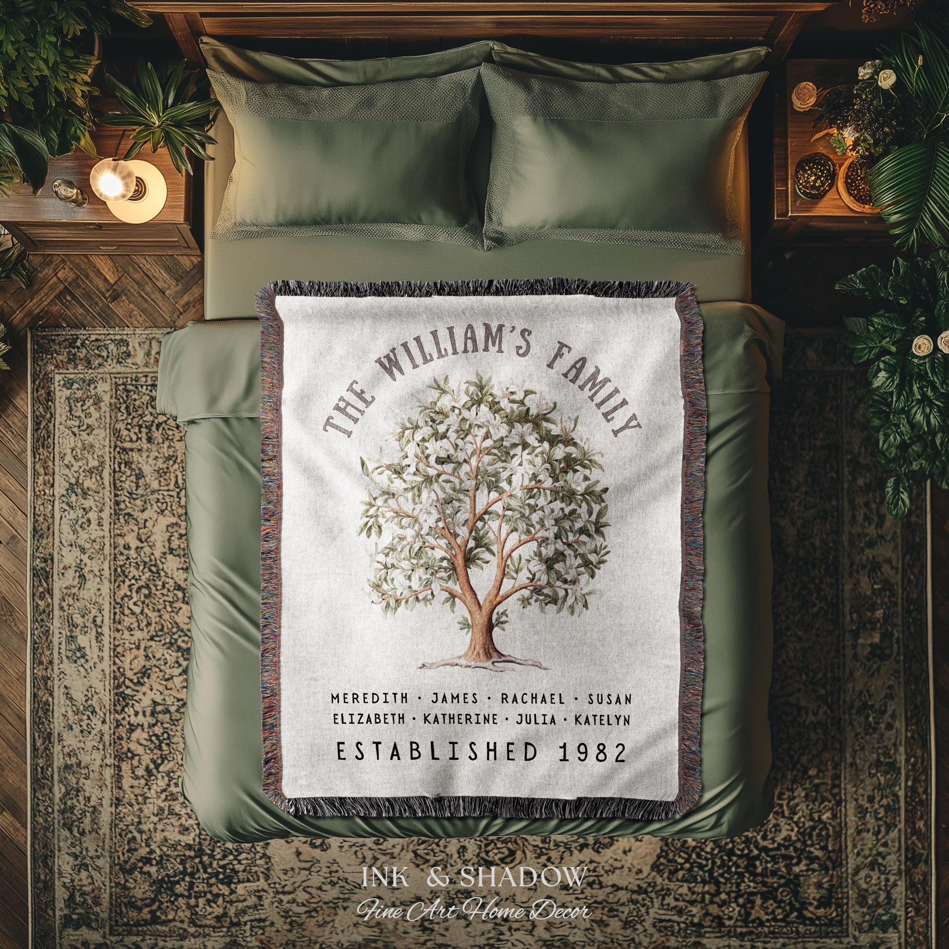 Magnolia Tree Family Name Blanket | Customized Family Tree Blanket Custom Family Gift Sentimental Gift for Mom Personalized Family Name Gift