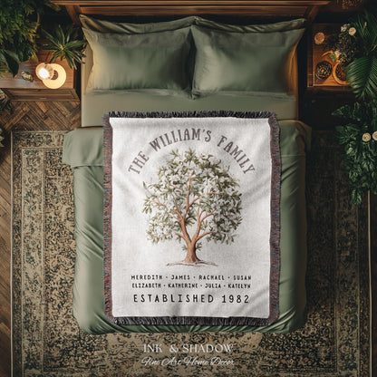 Magnolia Tree Family Name Blanket | Customized Family Tree Blanket Custom Family Gift Sentimental Gift for Mom Personalized Family Name Gift