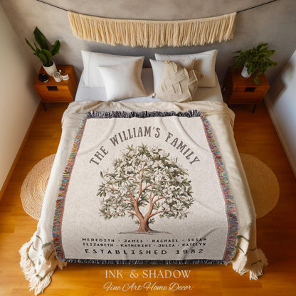Magnolia Tree Family Name Blanket | Customized Family Tree Blanket Custom Family Gift Sentimental Gift for Mom Personalized Family Name Gift