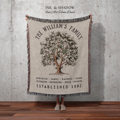 Magnolia Tree Family Name Blanket | Customized Family Tree Blanket Custom Family Gift Sentimental Gift for Mom Personalized Family Name Gift