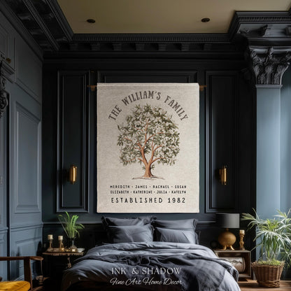 Magnolia Tree Family Name Blanket | Customized Family Tree Blanket Custom Family Gift Sentimental Gift for Mom Personalized Family Name Gift