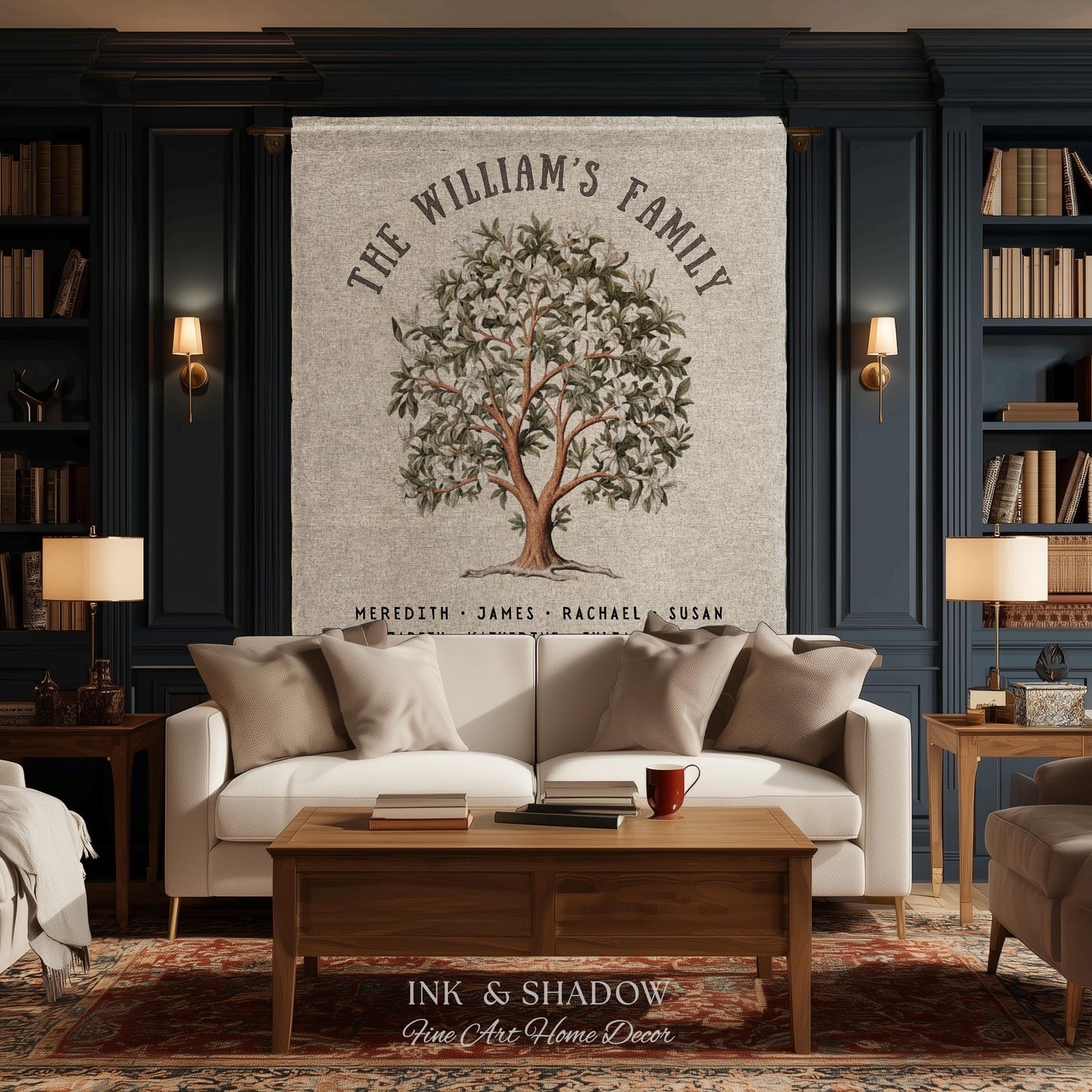 Magnolia Tree Family Name Blanket | Customized Family Tree Blanket Custom Family Gift Sentimental Gift for Mom Personalized Family Name Gift