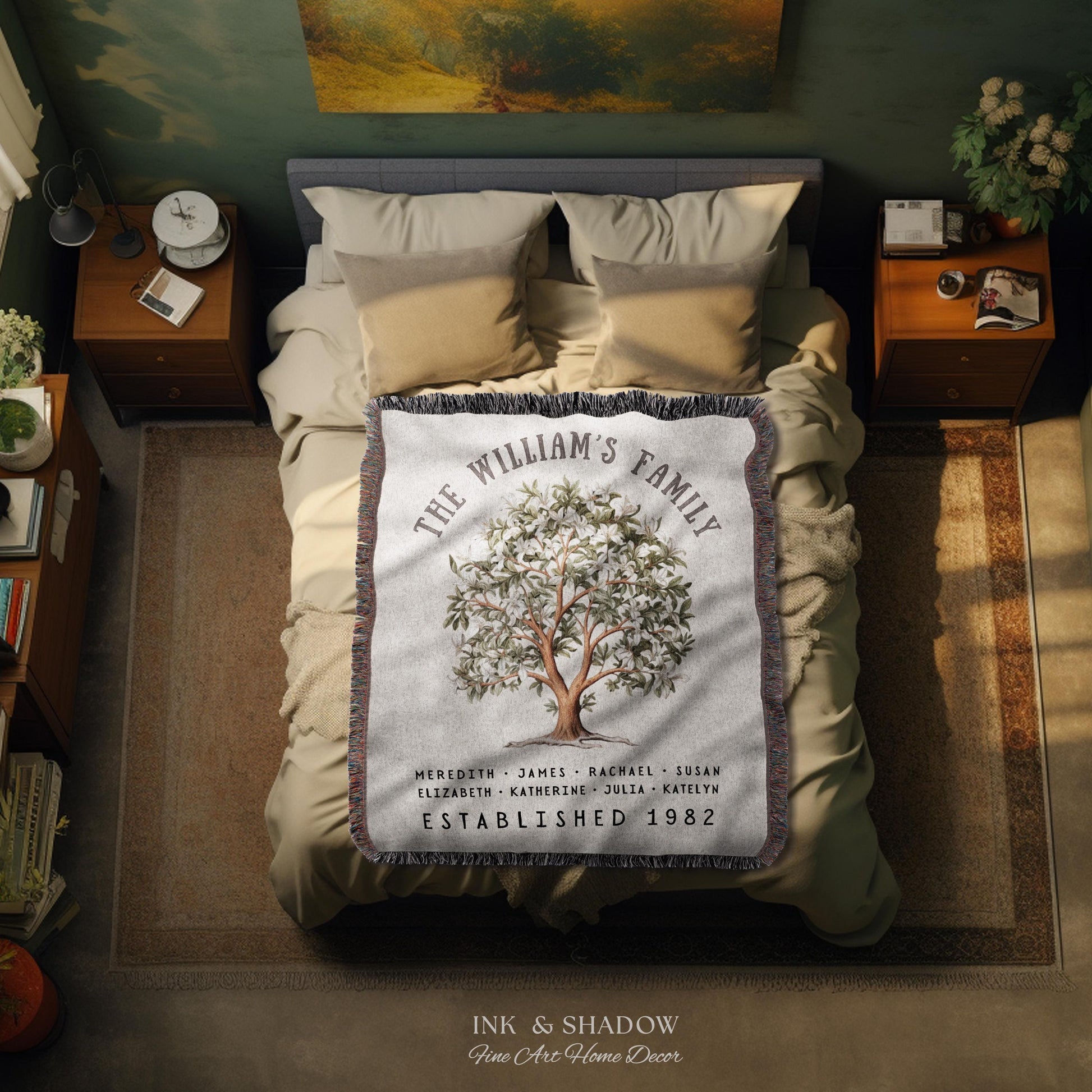 Magnolia Tree Family Name Blanket | Customized Family Tree Blanket Custom Family Gift Sentimental Gift for Mom Personalized Family Name Gift