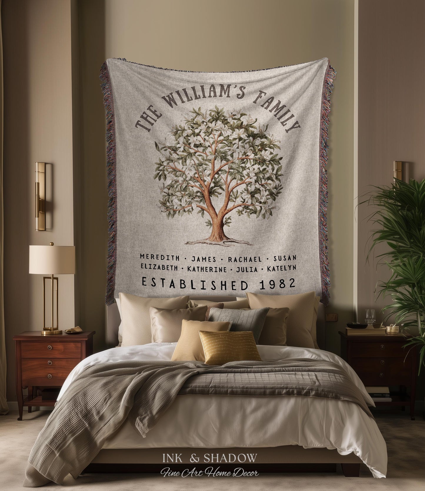Magnolia Tree Family Name Blanket | Customized Family Tree Blanket Custom Family Gift Sentimental Gift for Mom Personalized Family Name Gift