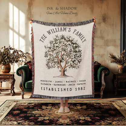 Magnolia Tree Family Name Blanket | Customized Family Tree Blanket Custom Family Gift Sentimental Gift for Mom Personalized Family Name Gift