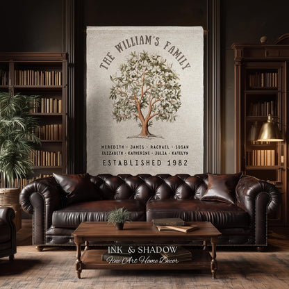 Magnolia Tree Family Name Blanket | Customized Family Tree Blanket Custom Family Gift Sentimental Gift for Mom Personalized Family Name Gift