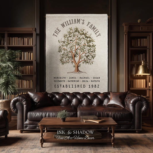 Magnolia Tree Family Name Blanket | Customized Family Tree Blanket Custom Family Gift Sentimental Gift for Mom Personalized Family Name Gift