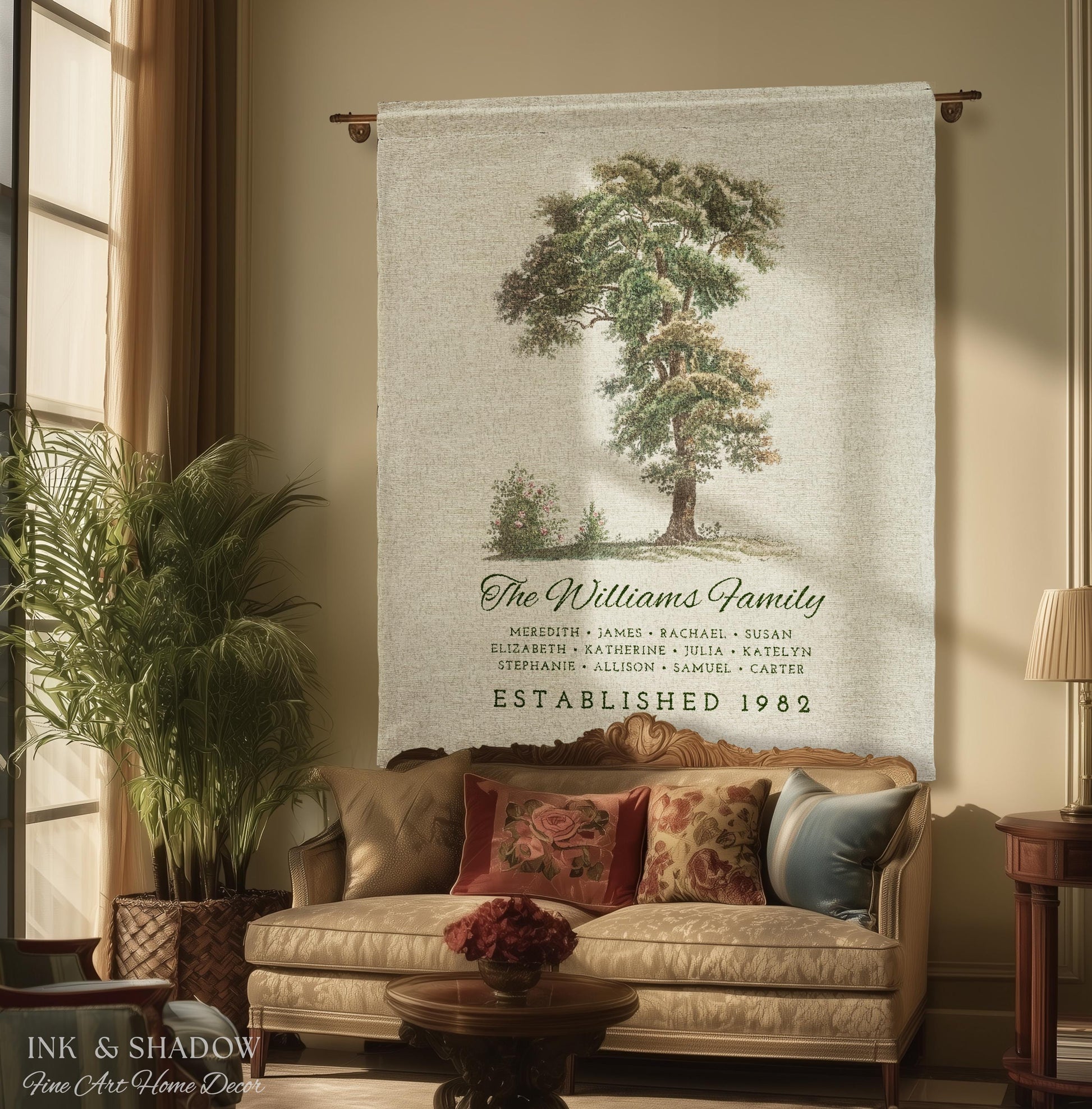 Vintage Family Tapestry Personalized | Family Tree Blanket Custom Family Gift Meaningful | Wedding Gift Sentimental Gift for Family Tree |